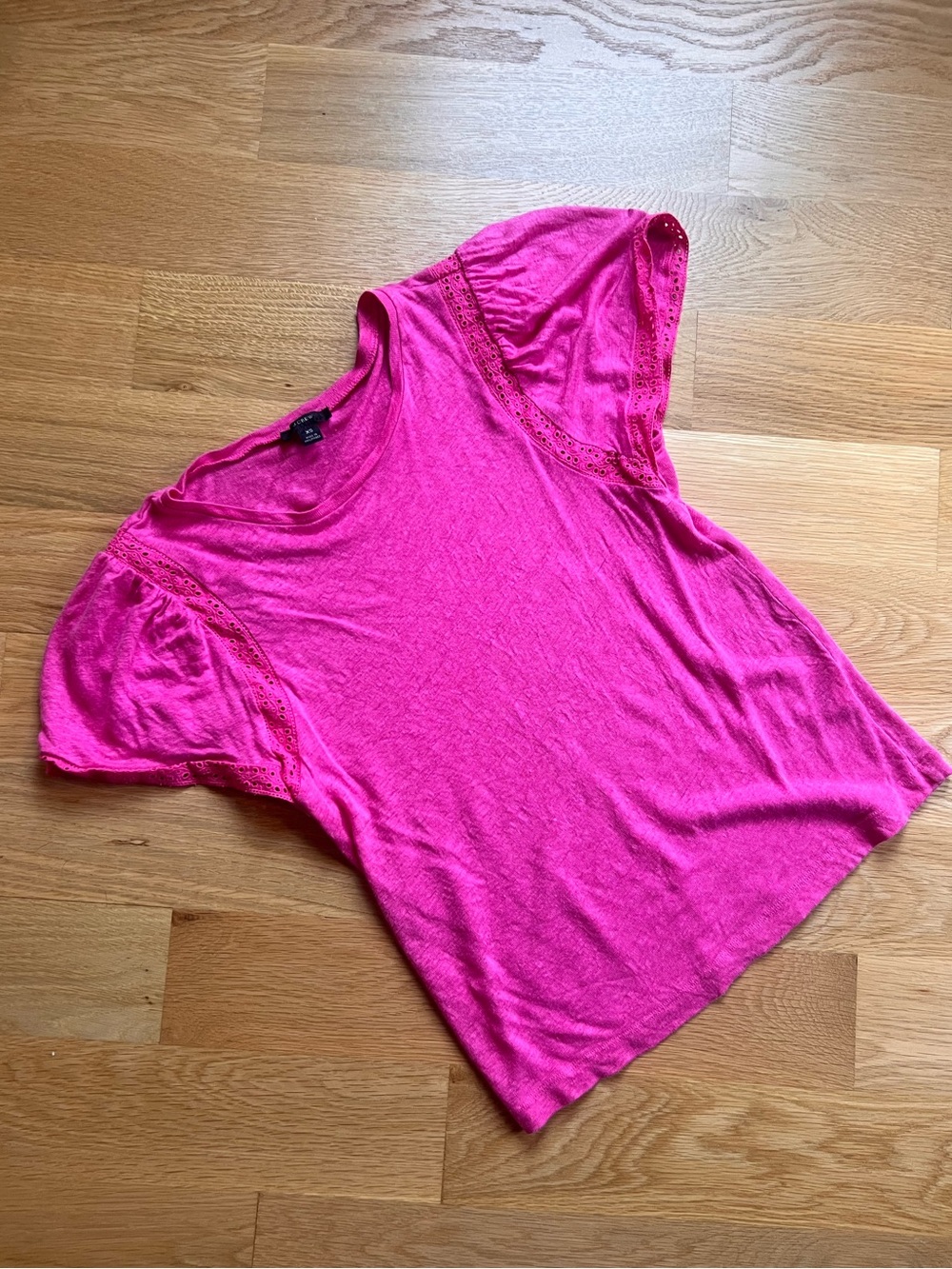 J. Crew Hot Pink Short Sleeve Tee with Eyelet Sleeves